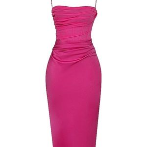 House of CB Teia Satin & Georgette Corset Midi Dress